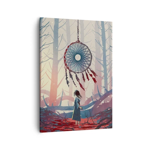 Cuadro sobre lienzo - Impresión de Imagen - Escena de bosque con un atrapasueños gigante. - 50x70cm - El ritual secreto de la felicidad - Decoración de pared moderna para salón y dormitorio ARTTOR
