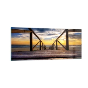 Cuadro sobre vidrio - Impresiones sobre Vidrio - Directamente hacia una playa tranquila al atardecer - 100x40 cm