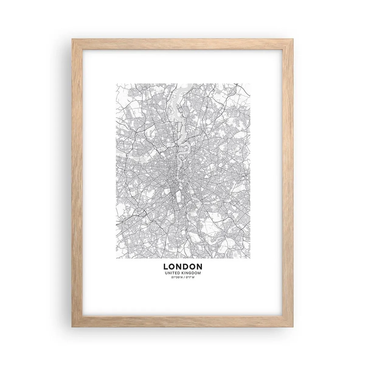 Póster en marco roble claro - Un mapa del laberinto de Londres - 30x40 cm