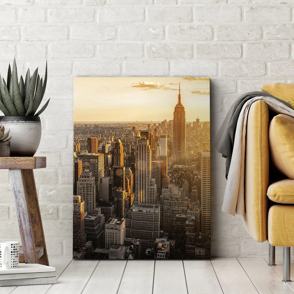Cuadro sobre lienzo - Impresión de Imagen - El horizonte de la ciudad de Nueva York al atardecer con vistas al Empire State Building - 50x70cm - Creciendo al sol - Decoración de pared moderna para salón y dormitorio ARTTOR