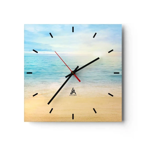 Reloj de pared - Reloj de vidrio - Una playa con mar turquesa y cielo despejado. - 30x30cm - Gran cielo azul - Decoración de pared moderna para salón y dormitorio ARTTOR