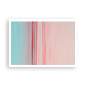 Póster - Líneas pastel en tonos rosa y azul en una composición minimalista. - 100x70cm - Abstracción al amanecer - Decoración de pared moderna para salón y dormitorio ARTTOR