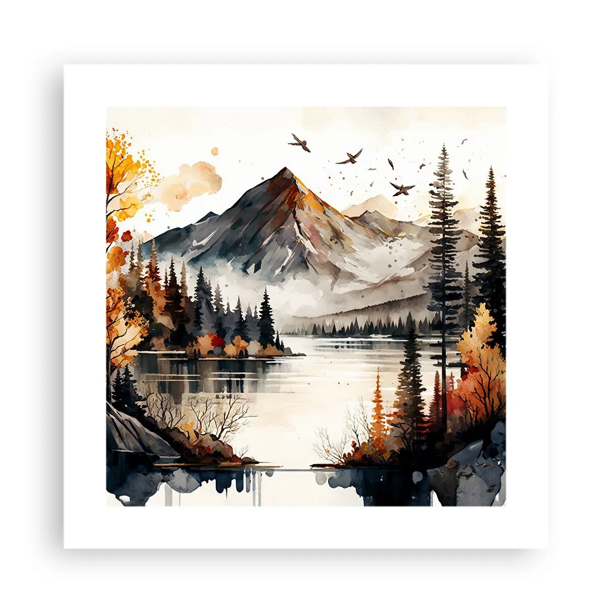 Póster - Otoño dorado en las montañas - 40x40 cm