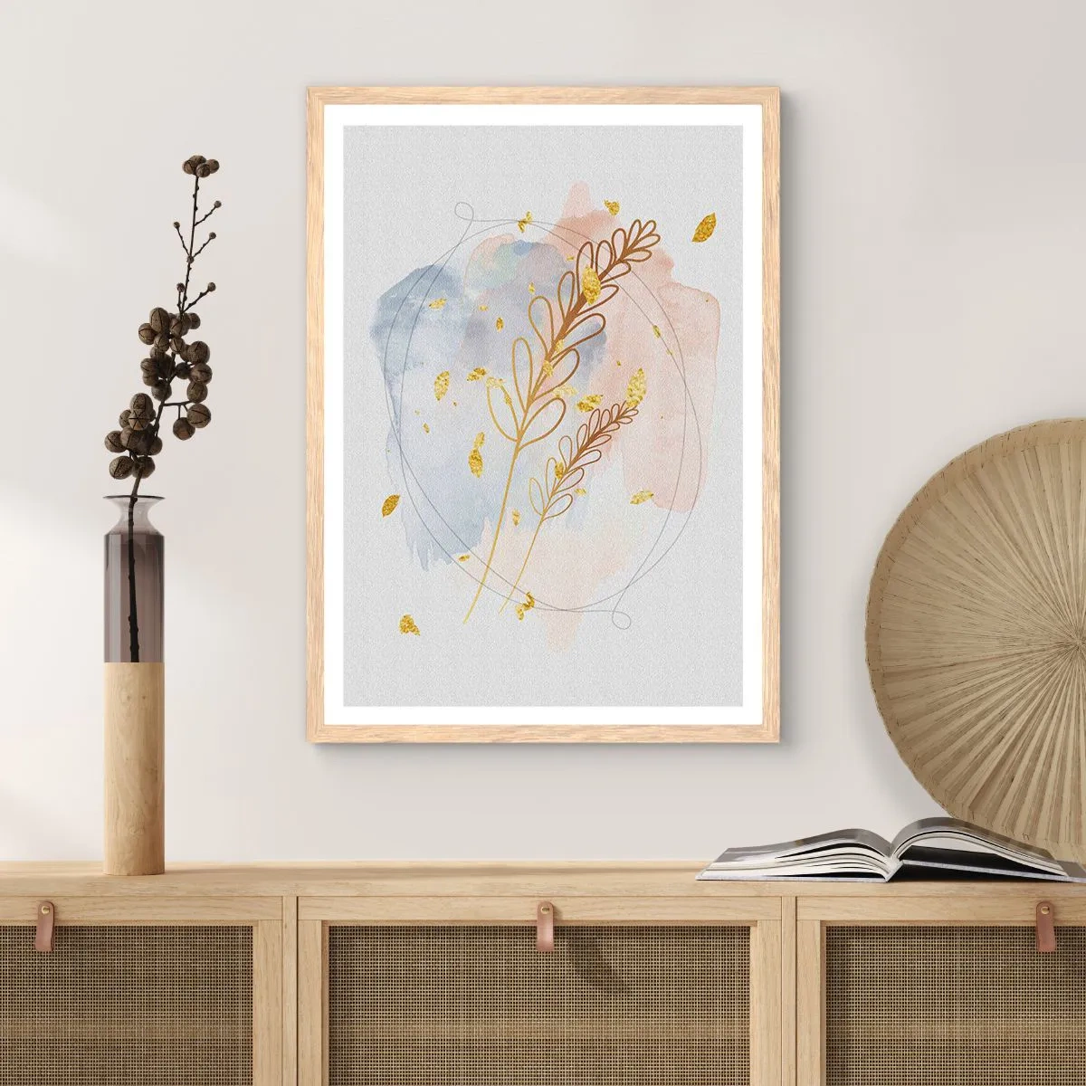 Póster en marco roble claro - Ráfaga dorada - 30x40 cm