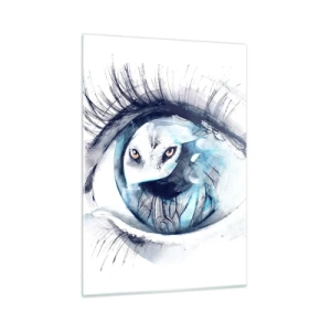 Cuadro sobre vidrio - Impresiones sobre Vidrio - Ojo de mujer con motivo de búho en estilo acuarela. - 50x70cm - Ojo con la naturaleza - Decoración de pared moderna para salón y dormitorio ARTTOR