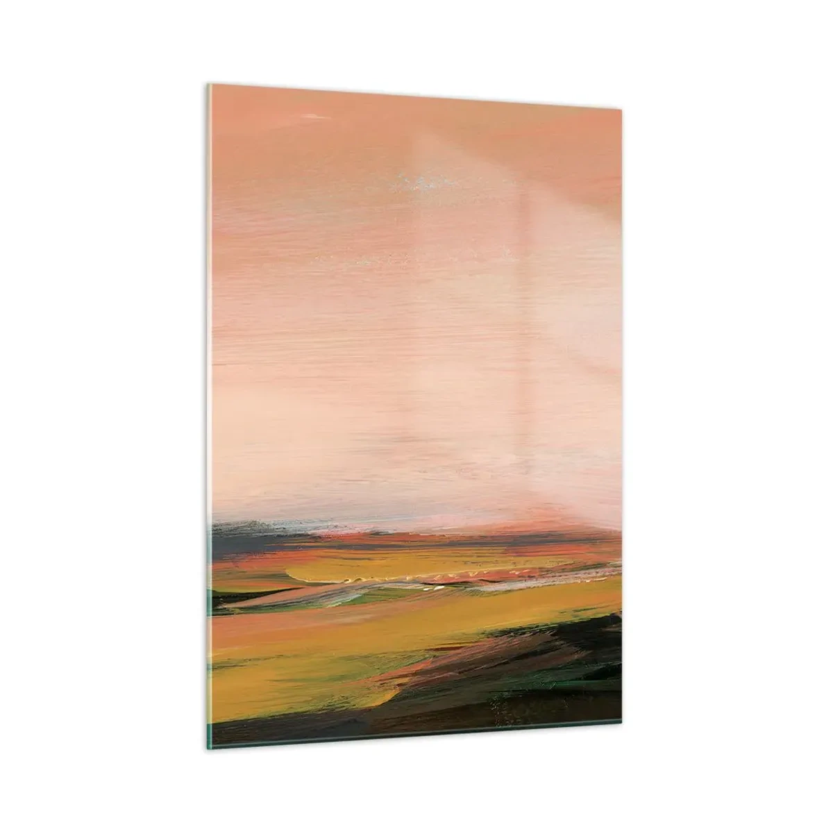 Cuadro sobre vidrio - Impresiones sobre Vidrio - Un paisaje abstracto en tonos rosa y verde apagado. - 50x70cm - En tono rosa - Decoración de pared moderna para salón y dormitorio ARTTOR