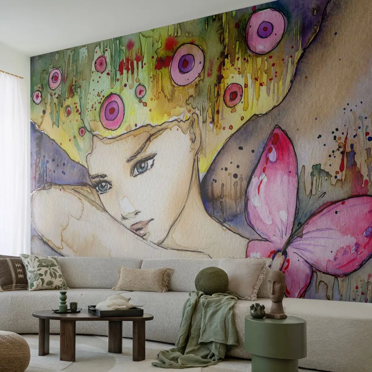 Fotomural Standard Eco - Una princesa mariposa - Abstracción, Mujer, acuarelas - 400x280 cm