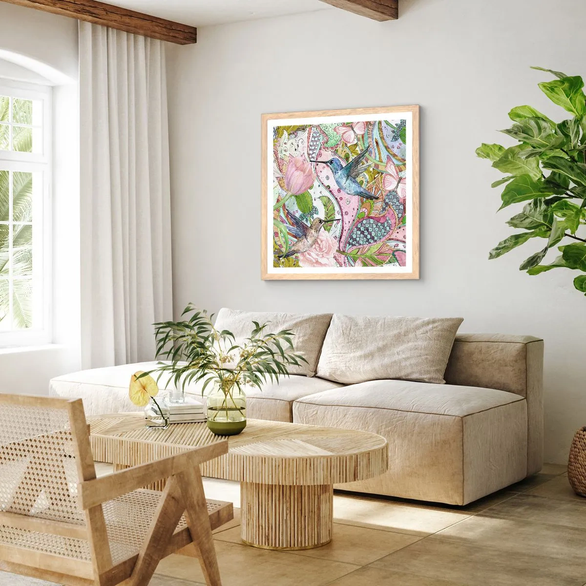 Póster en marco roble claro - Enredado en las vides - 60x60 cm