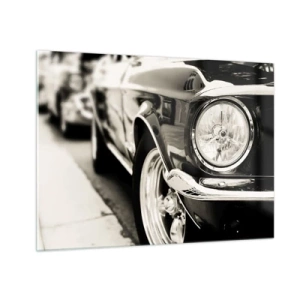 Cuadro sobre vidrio - Impresiones sobre Vidrio - Primer plano del frontal de un coche clásico en sepia. - 70x50cm - Brillo perdurable - Decoración de pared moderna para salón y dormitorio ARTTOR