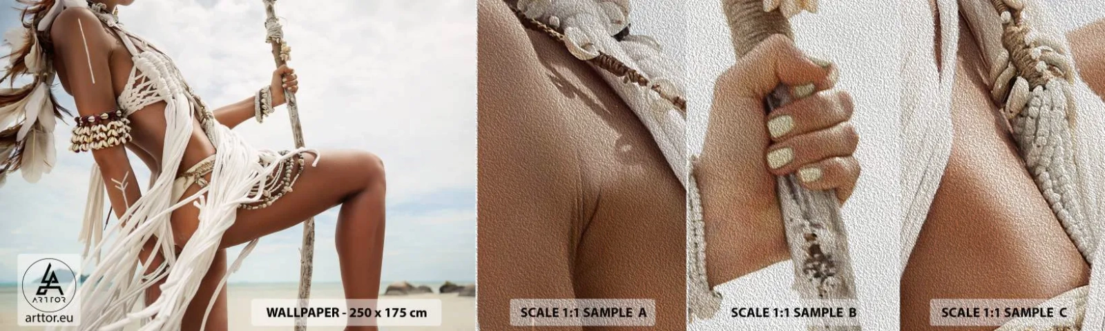 Muestra de fotomural Premium Sand - Sacerdotisa del sol - Mujer, bohemia, Vintage - 100x30 cm