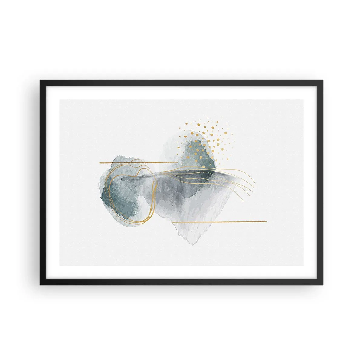 Póster en marco negro - Una composición abstracta en tonos turquesa y dorado. - 70x50cm - Sobre la relación entre el gris y el oro - Decoración de pared moderna para salón y dormitorio ARTTOR