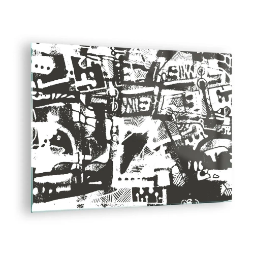 Cuadro sobre vidrio - Impresiones sobre Vidrio - Abstracción en blanco y negro con motivos geométricos y técnicos. - 70x50cm - ¿Orden o caos? - Decoración de pared moderna para salón y dormitorio ARTTOR