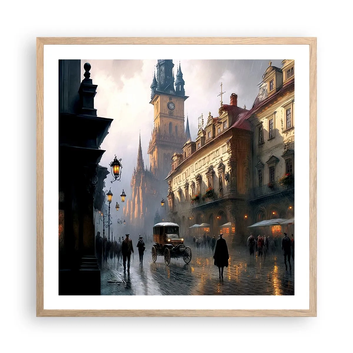 Póster en marco roble claro - La magia de una noche de Praga - 60x60 cm