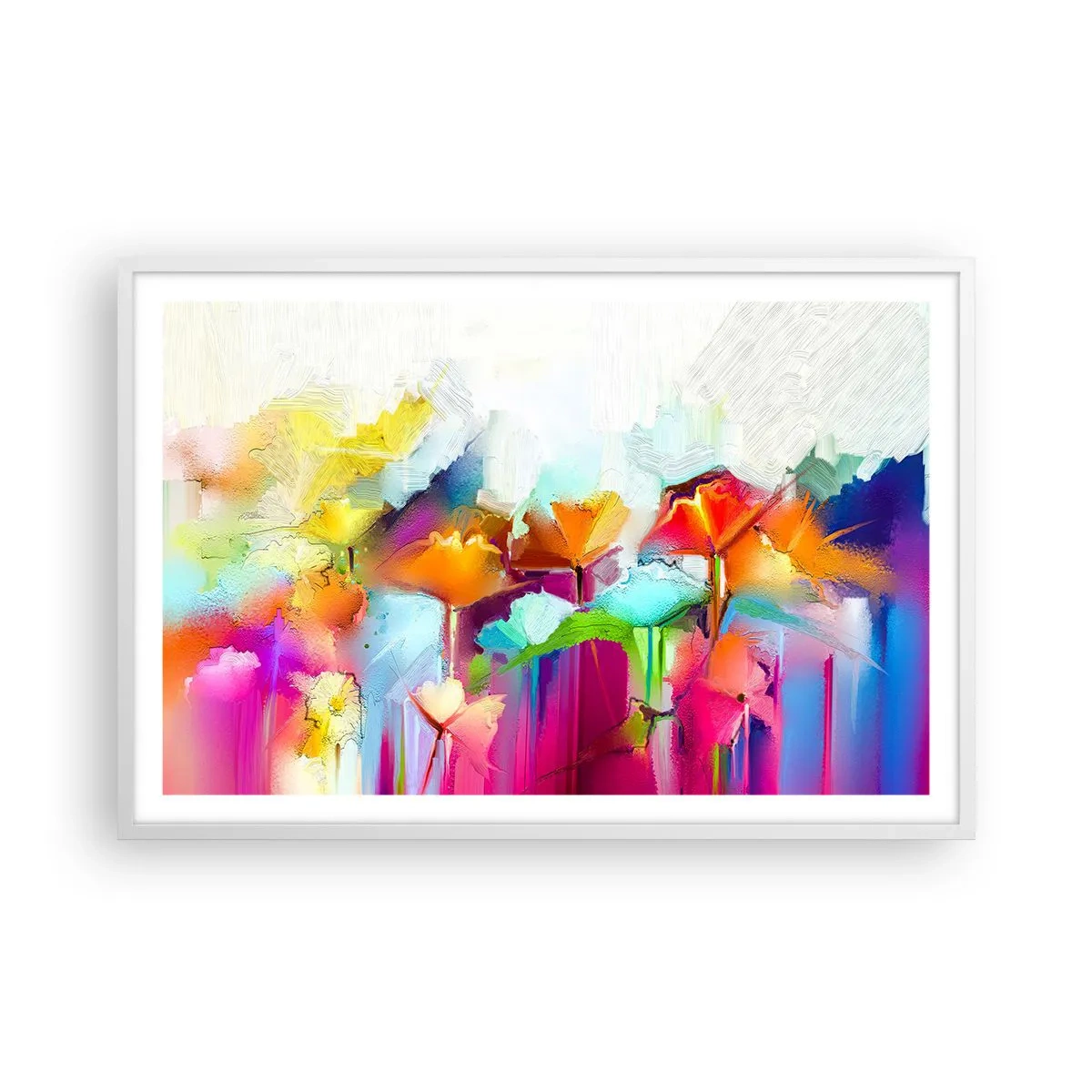 Póster en marco blanco - Un arco iris ha florecido - 91x61 cm