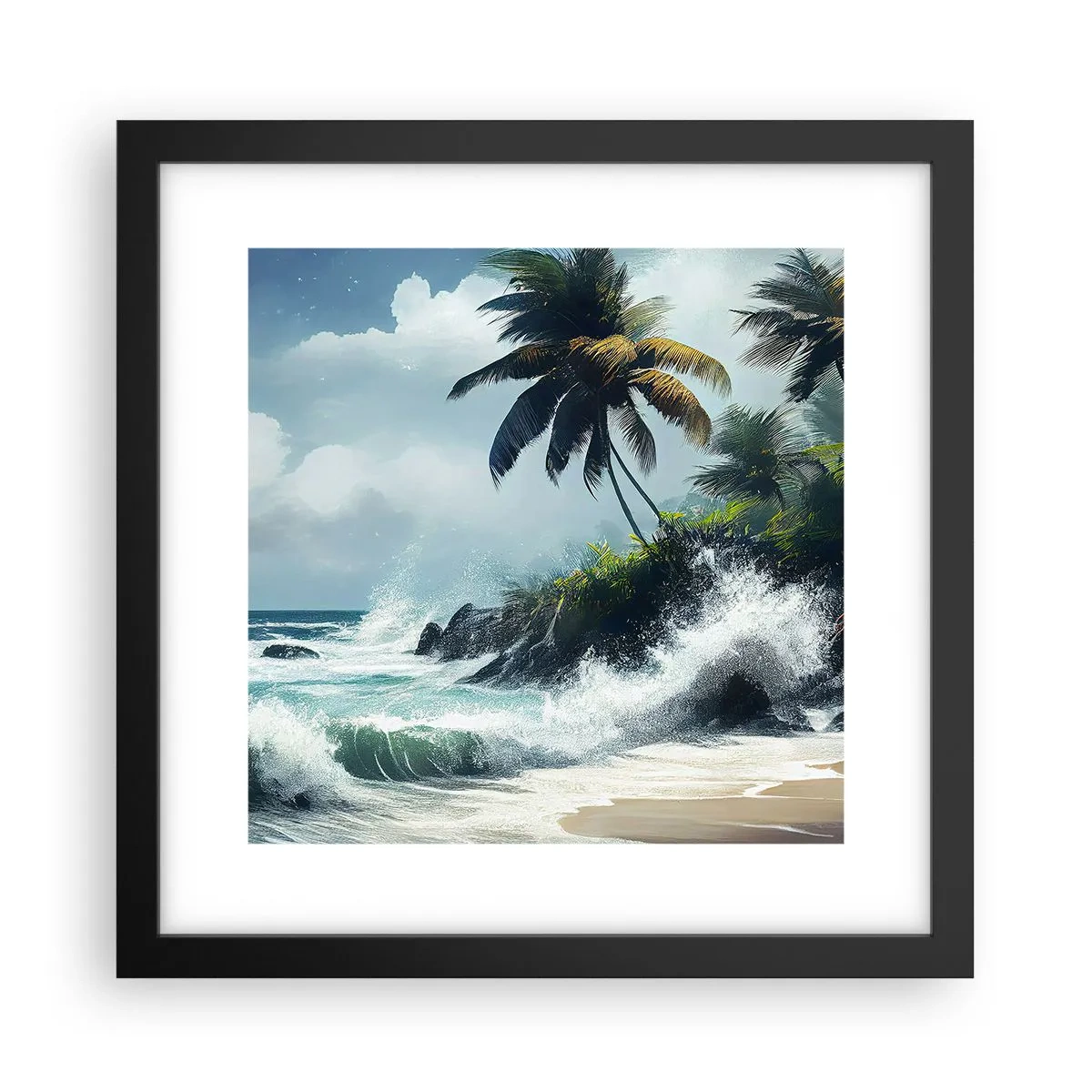 Póster en marco negro - En una costa tropical - 30x30 cm