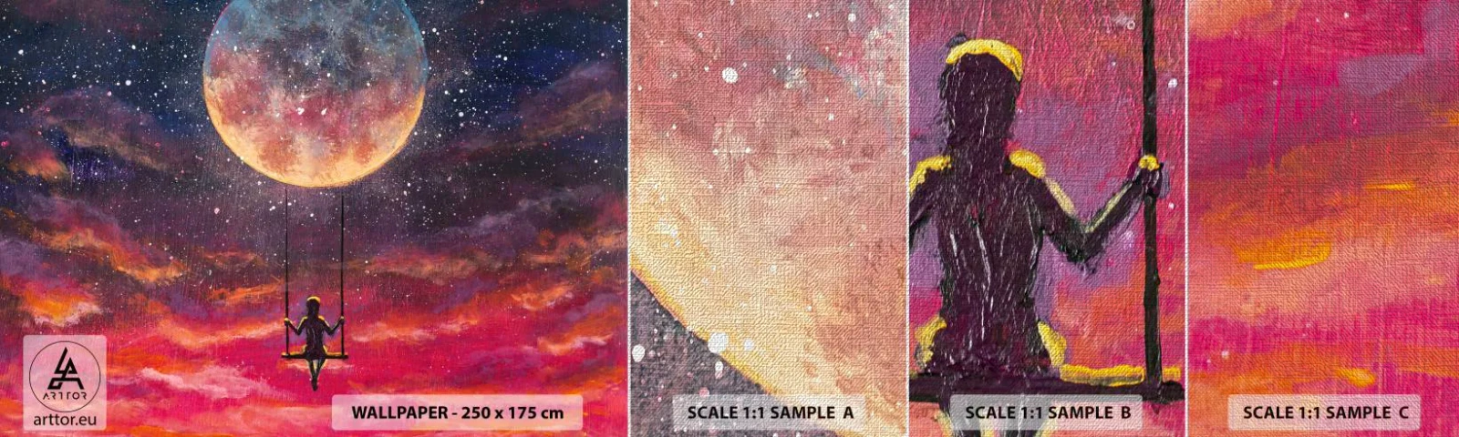 Muestra de fotomural Premium Canvas - Disfrutar de las nubes - Abstracción, Fantasía, Luna - 100x30 cm