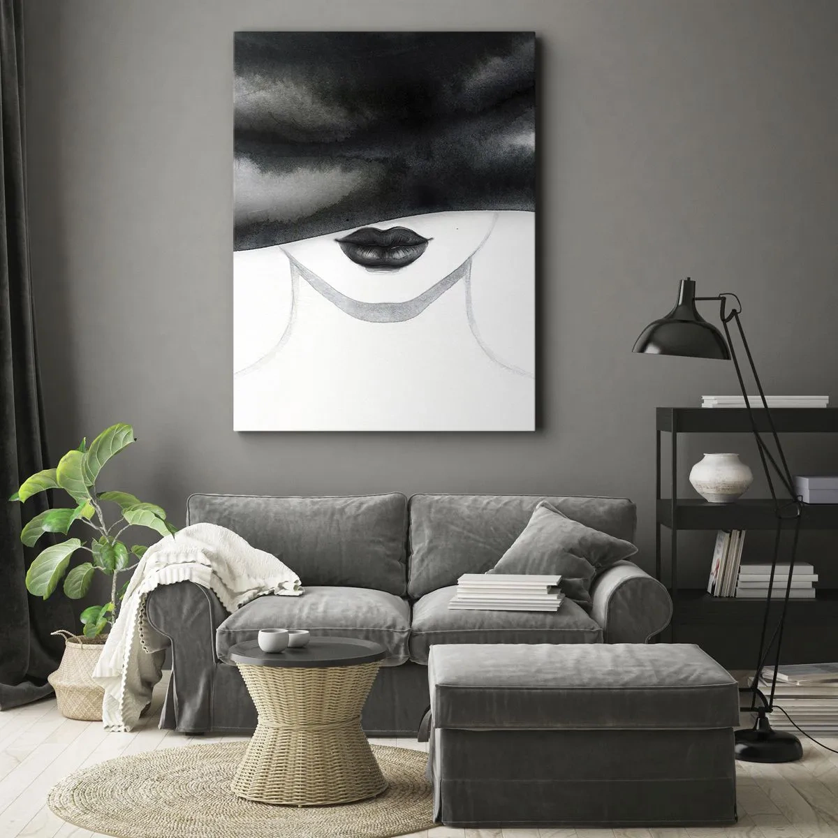 Cuadro sobre lienzo - Impresión de Imagen - Un retrato sutil de una mujer con el rostro cubierto en un estilo monocromático. - 50x70cm - Un misterio sensual - Decoración de pared moderna para salón y dormitorio ARTTOR