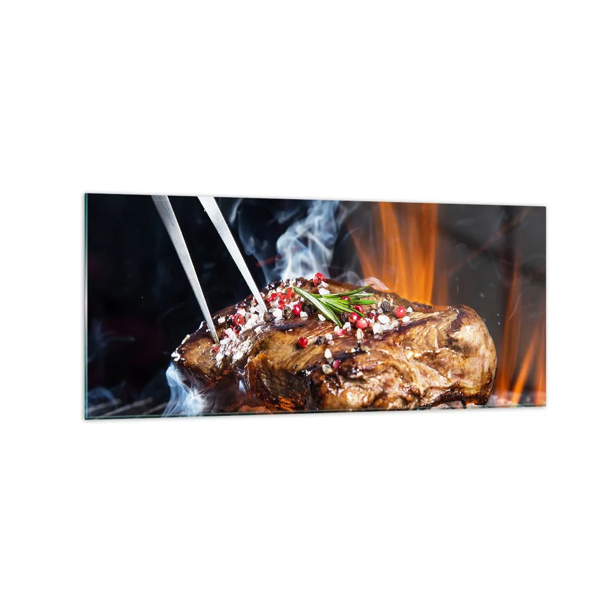 Cuadro sobre vidrio - Impresiones sobre Vidrio - Filete a la parrilla con especias - 120x50cm - Jugoso y fragante - Decoración de pared moderna para salón y dormitorio ARTTOR