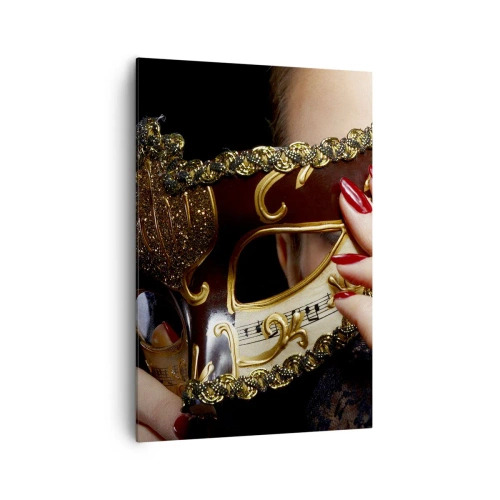 Cuadro sobre lienzo - Impresión de Imagen - Una mujer con una máscara veneciana decorada con oro y encaje. - 70x100cm - Mi mundo es barroco - Decoración de pared moderna para salón y dormitorio ARTTOR