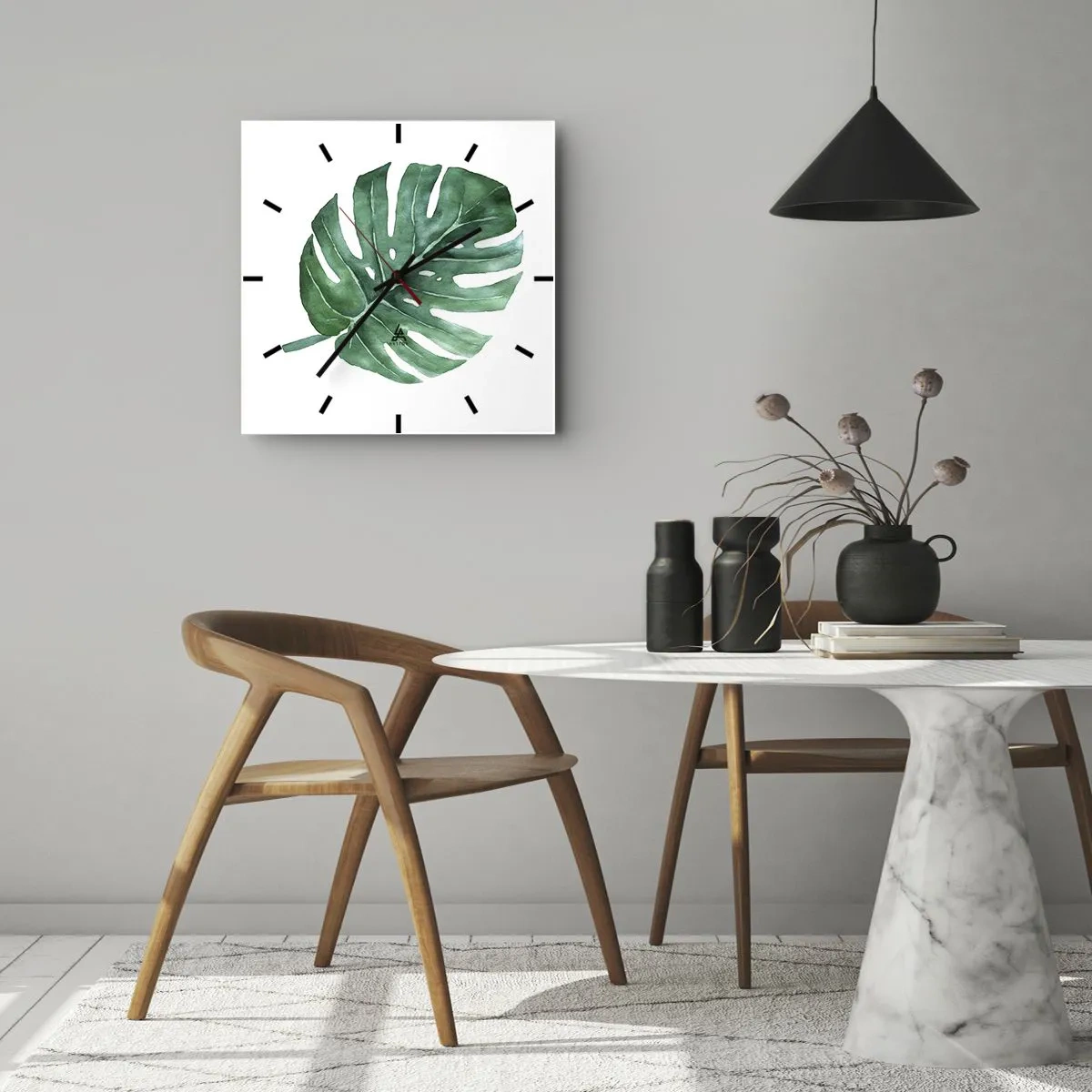 Reloj de pared - Reloj de vidrio - Concepto verde - 30x30 cm