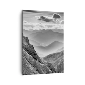 Cuadro sobre lienzo - Impresión de Imagen - Paisaje de montaña en blanco y negro con nubes sobre los picos. - 50x70cm - Hasta el horizonte - Decoración de pared moderna para salón y dormitorio ARTTOR