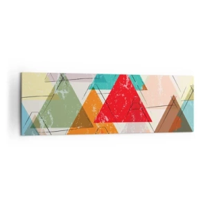 Cuadro sobre lienzo - Impresión de Imagen - Abstracción colorida con triángulos geométricos. - 160x50cm - De tres en tres - Decoración de pared moderna para salón y dormitorio ARTTOR