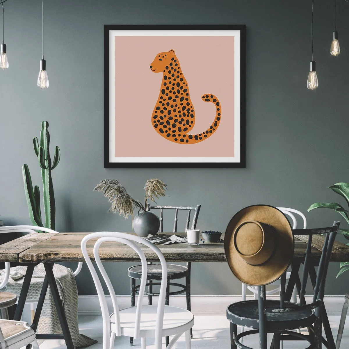 Póster en marco negro - El estampado de leopardo está de moda - 60x60 cm