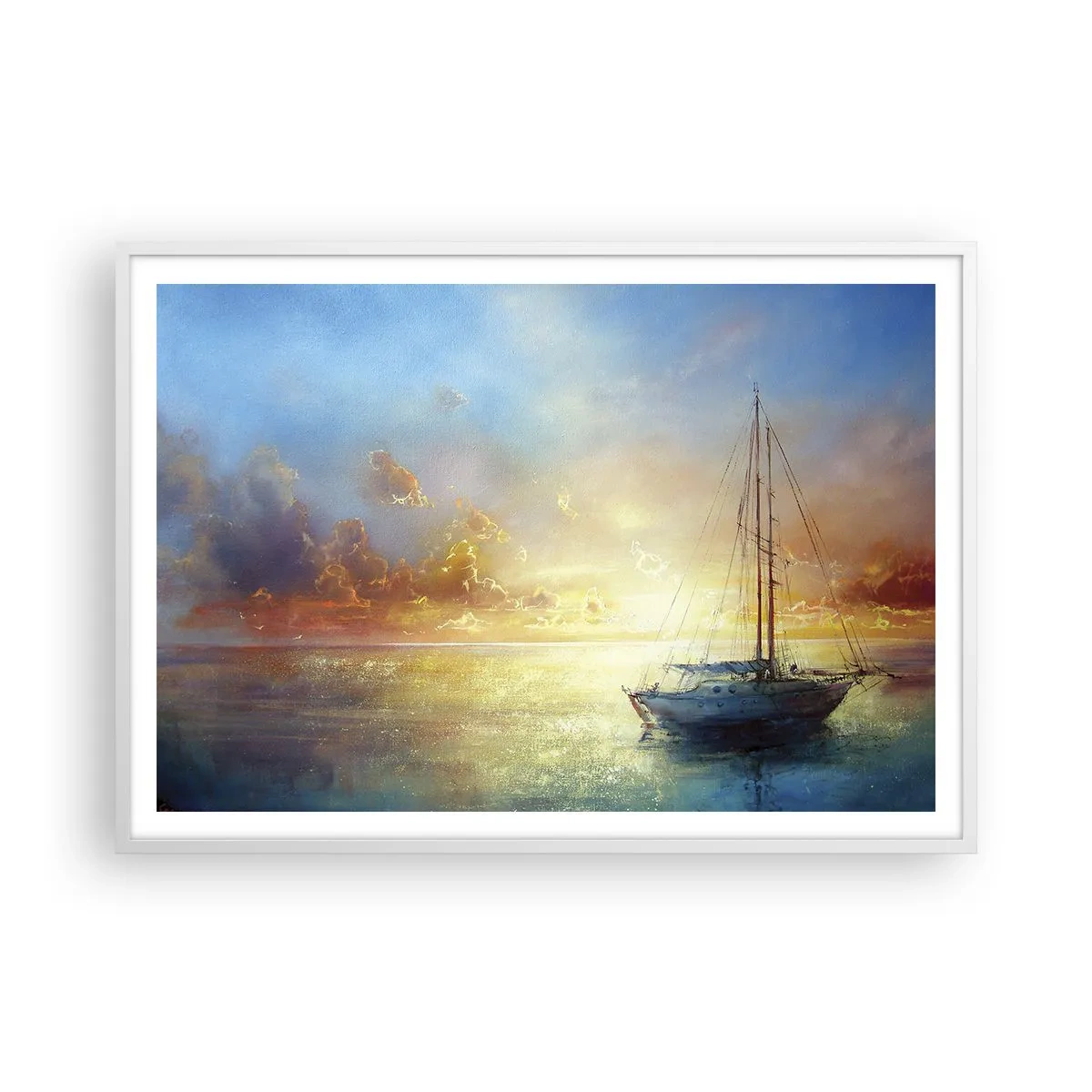 Póster en marco blanco - En una bahía dorada - 100x70 cm