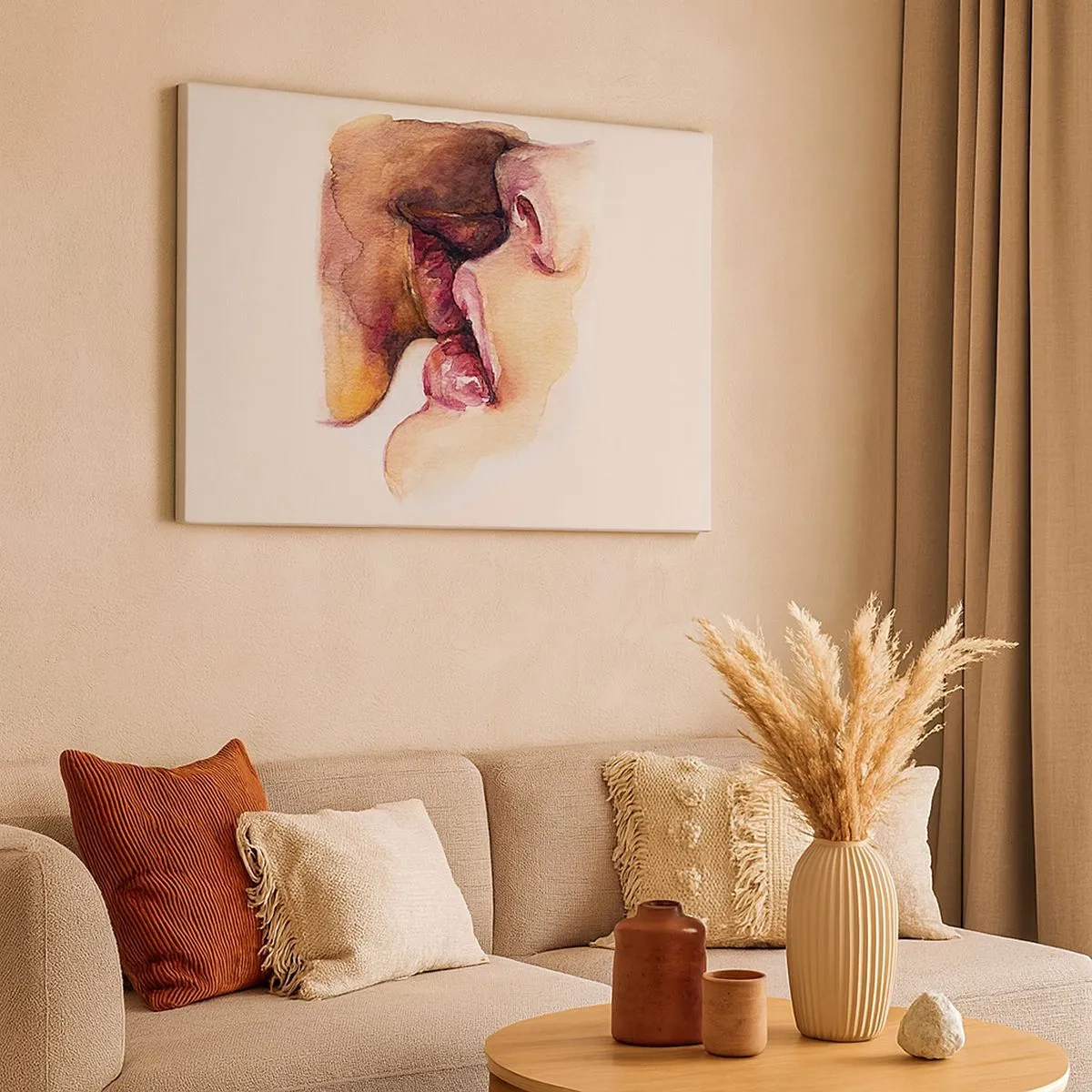 Cuadro sobre lienzo - Impresión de Imagen - Una pintura de acuarela de un primer plano de un rostro. - 70x50cm - Como la noche y el día, la tierra y el cielo - Decoración de pared moderna para salón y dormitorio ARTTOR