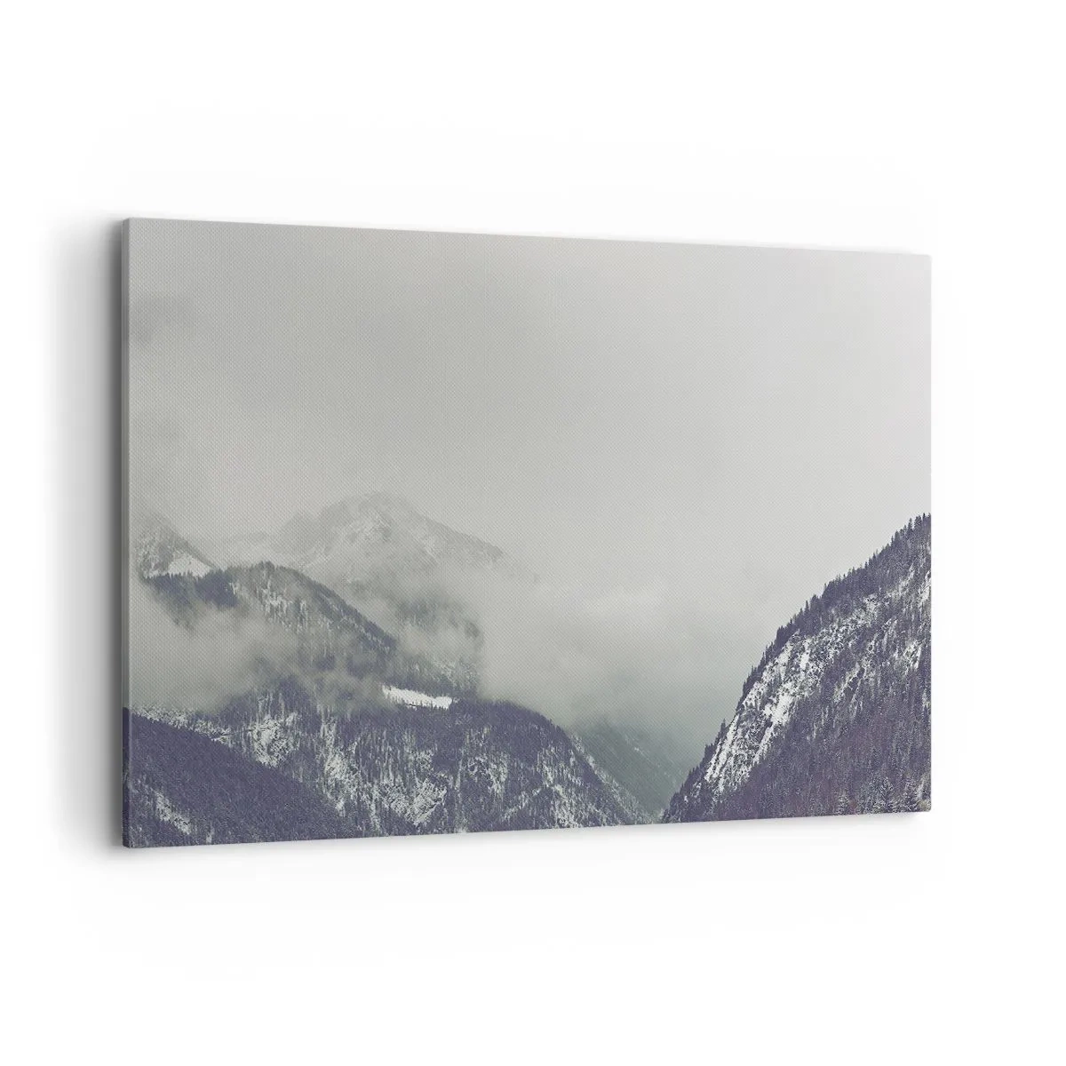 Cuadro sobre lienzo - Impresión de Imagen - Un valle de montaña envuelto en niebla en tonos grises. - 100x70cm - Valle de la niebla - Decoración de pared moderna para salón y dormitorio ARTTOR