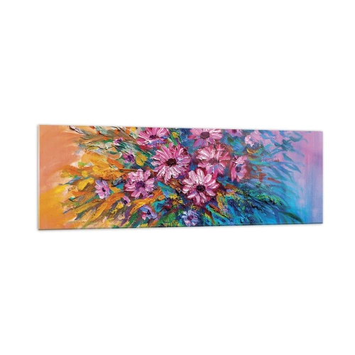 Cuadro sobre vidrio - Impresiones sobre Vidrio - Flores de colores en un ramo sobre un fondo de color pastel. - 160x50cm - La energía de la vida - Decoración de pared moderna para salón y dormitorio ARTTOR