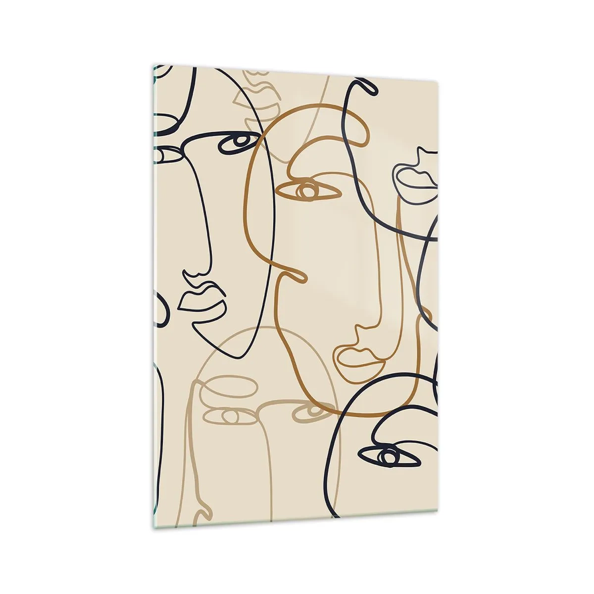 Cuadro sobre vidrio - Impresiones sobre Vidrio - Caras de arte lineal minimalista sobre un fondo claro - 70x100cm - Retrato multiplicado - Decoración de pared moderna para salón y dormitorio ARTTOR