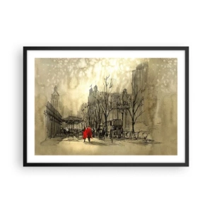 Póster en marco negro - Una figura roja en un entorno urbano nostálgico - 70x50cm - Cita en la niebla de Londres  - Decoración de pared moderna para salón y dormitorio ARTTOR