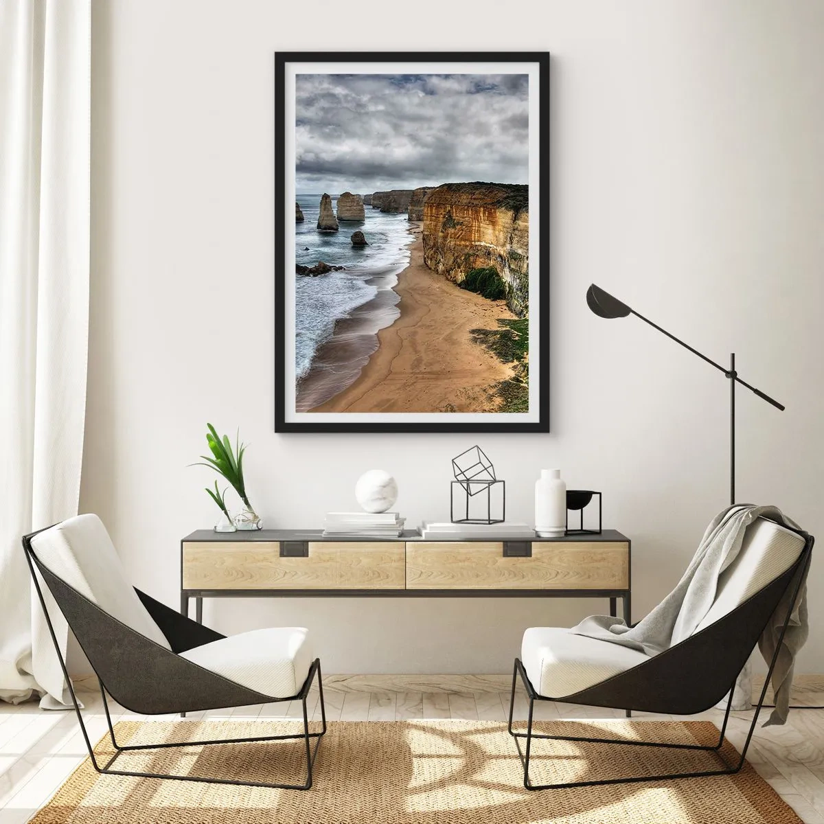 Póster en marco negro - Costa pintoresca con formaciones rocosas - 50x70cm - Belleza en bruto - Decoración de pared moderna para salón y dormitorio ARTTOR