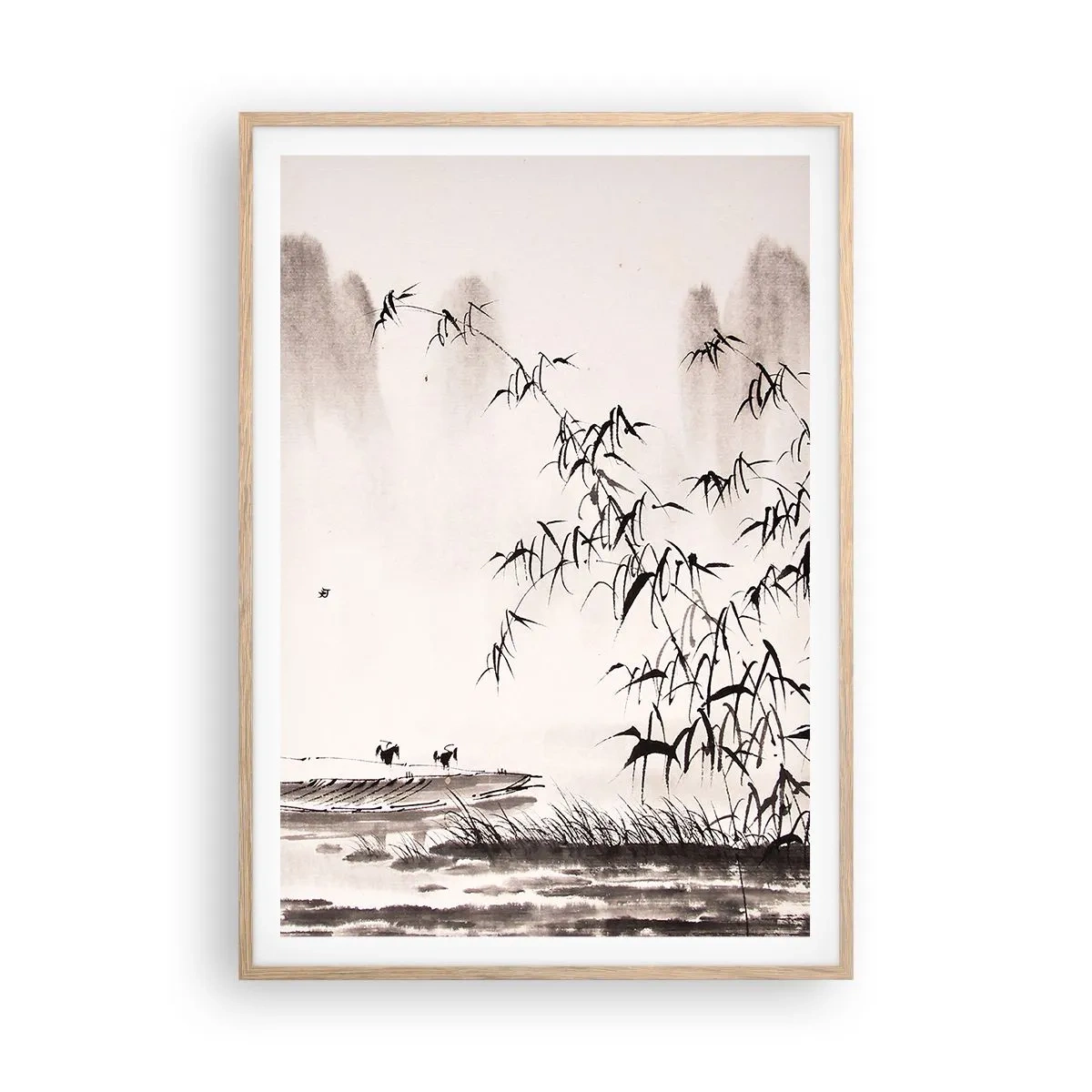 Póster en marco roble claro - El silencio de los arrozales - 70x100 cm