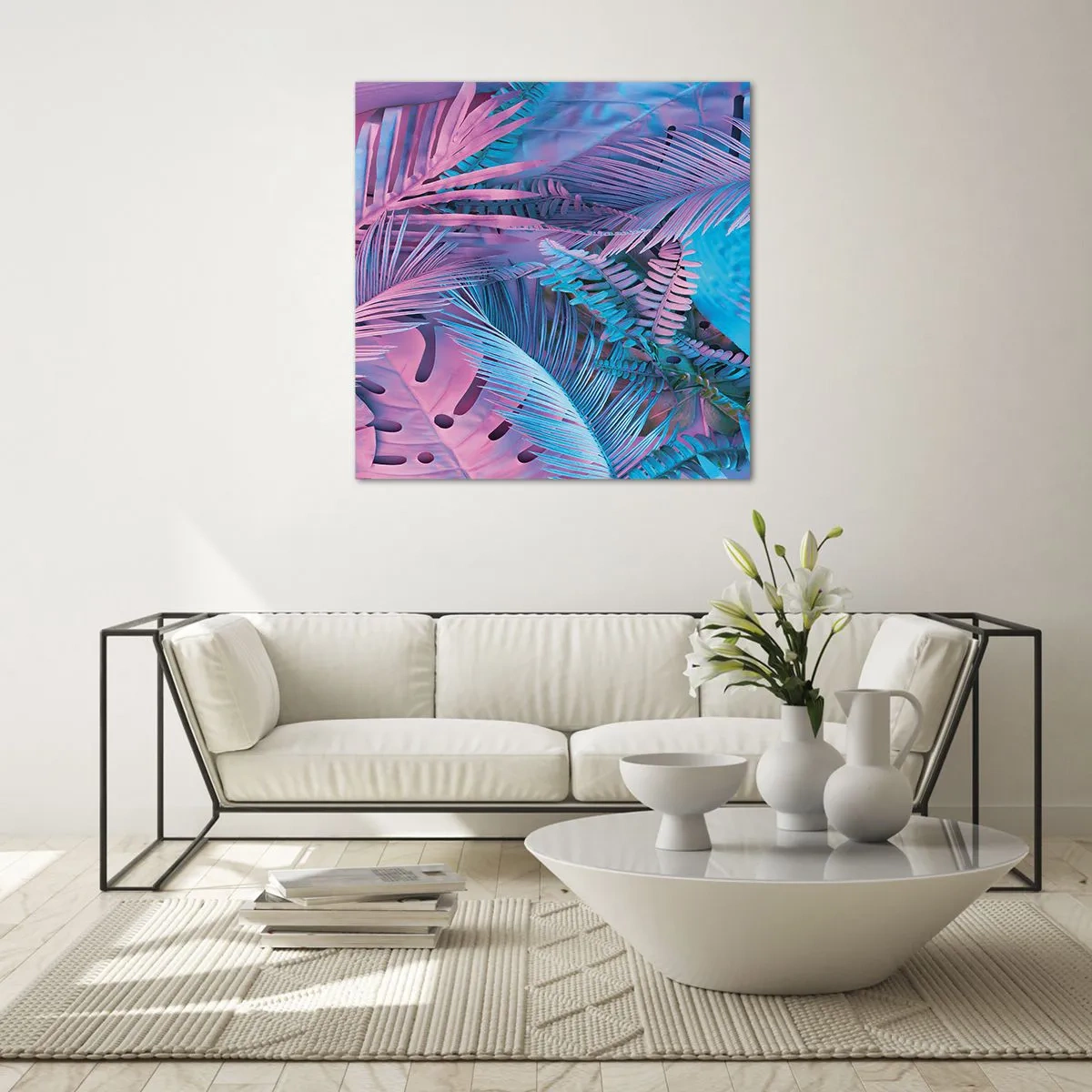 Cuadro sobre vidrio - Impresiones sobre Vidrio - Trópicos en rosa y azul - 30x30 cm