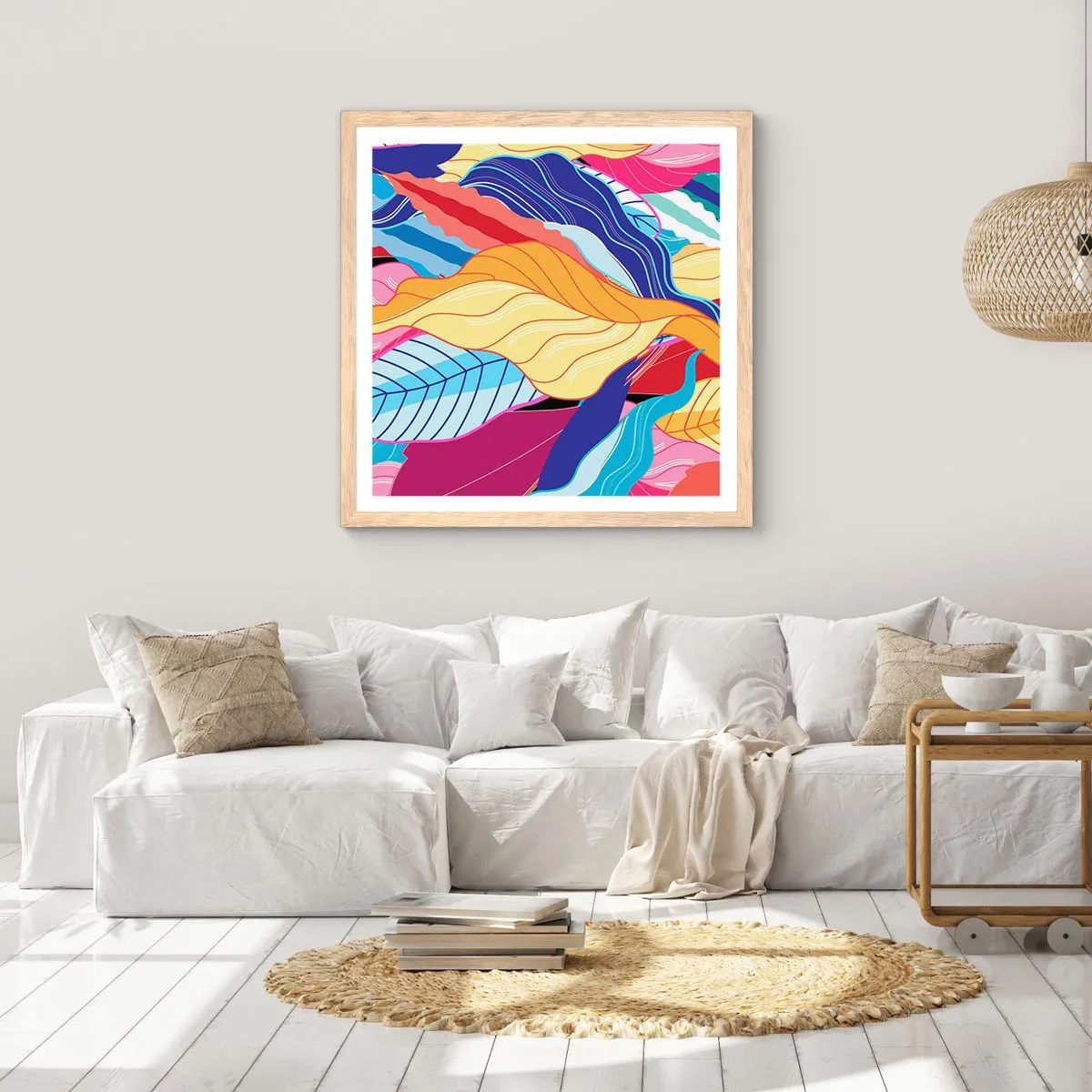 Póster en marco roble claro - Desorden colorido - 30x30 cm