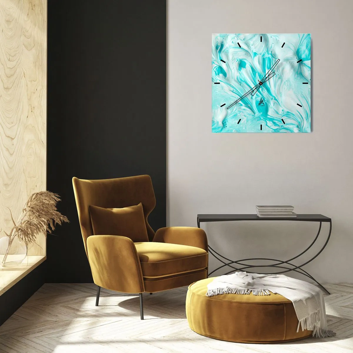 Reloj de pared - Reloj de vidrio - Un motivo abstracto en tonos pastel de azul y blanco. - 30x30cm - Juntos para siempre - Decoración de pared moderna para salón y dormitorio ARTTOR