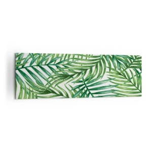 Cuadro sobre lienzo - Impresión de Imagen - Hojas de palmera tropical verde sobre un fondo claro - 160x50cm - Bajo el verde - Decoración de pared moderna para salón y dormitorio ARTTOR
