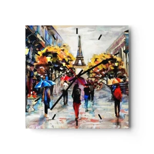 Reloj de pared - Reloj de vidrio - Un paseo otoñal por París con vistas a la Torre Eiffel - 30x30cm - Especialmente hermoso en otoño - Decoración de pared moderna para salón y dormitorio ARTTOR