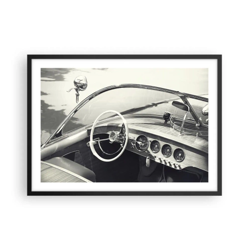 Póster en marco negro - Interior de coche clásico en estilo monocromático. - 70x50cm - Tiempo para los ricos - Decoración de pared moderna para salón y dormitorio ARTTOR