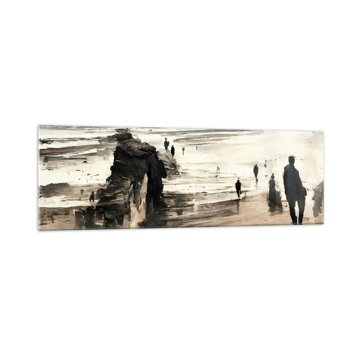 Cuadro sobre vidrio - Impresiones sobre Vidrio - Caminantes de playa en un paisaje tranquilo - 160x50cm - Un sueño evocado - Decoración de pared moderna para salón y dormitorio ARTTOR