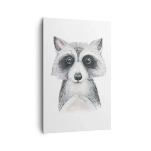 Cuadro sobre lienzo - Impresión de Imagen - Adorable retrato de un mapache sobre un fondo blanco. - 80x120cm - Un momento para la emoción - Decoración de pared moderna para salón y dormitorio ARTTOR