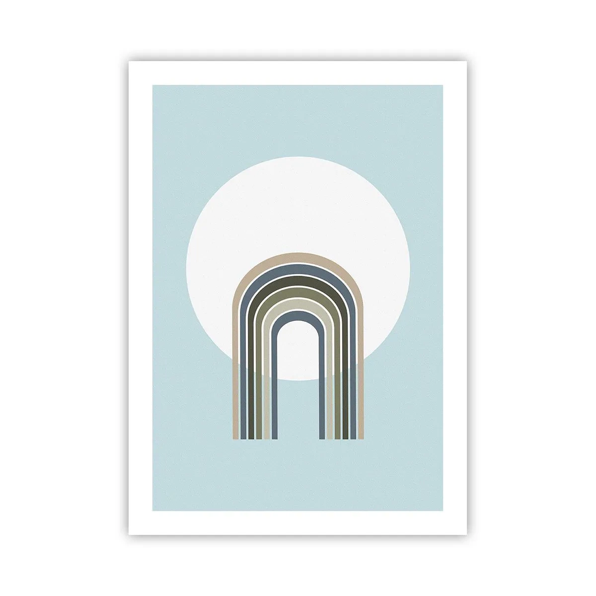 Póster - Un arco minimalista con tonos pastel sobre un fondo circular. - 50x70cm - Una atracción irresistible - Decoración de pared moderna para salón y dormitorio ARTTOR