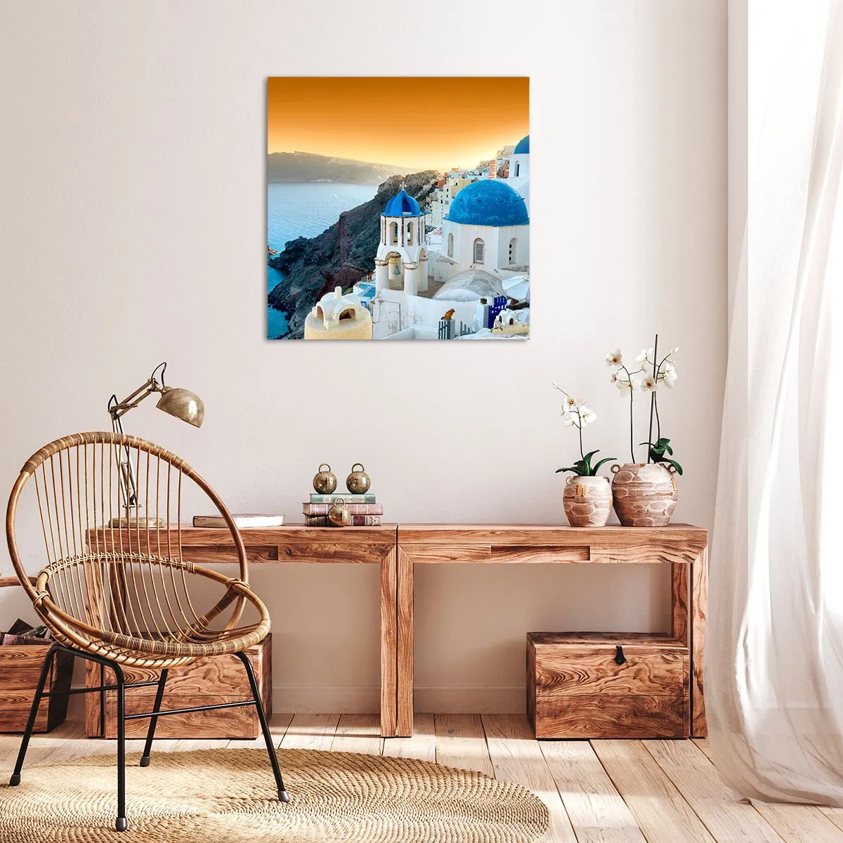 Cuadro sobre lienzo - Impresión de Imagen - Santorini - el abrazo a las rocas - 40x40 cm