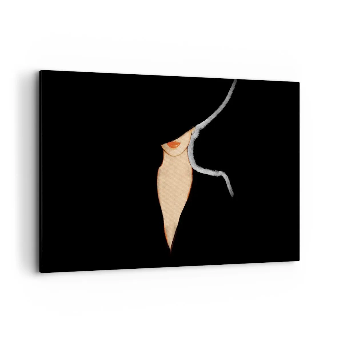 Cuadro sobre lienzo - Impresión de Imagen - Silueta de una mujer con sombrero sobre un fondo negro - 120x80cm - Elegancia y estilo - Decoración de pared moderna para salón y dormitorio ARTTOR