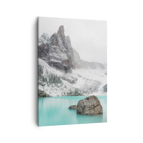 Cuadro sobre lienzo - Impresión de Imagen - Un paisaje de montaña con un lago rodeado de picos nevados. - 50x70cm - En guardia - Decoración de pared moderna para salón y dormitorio ARTTOR