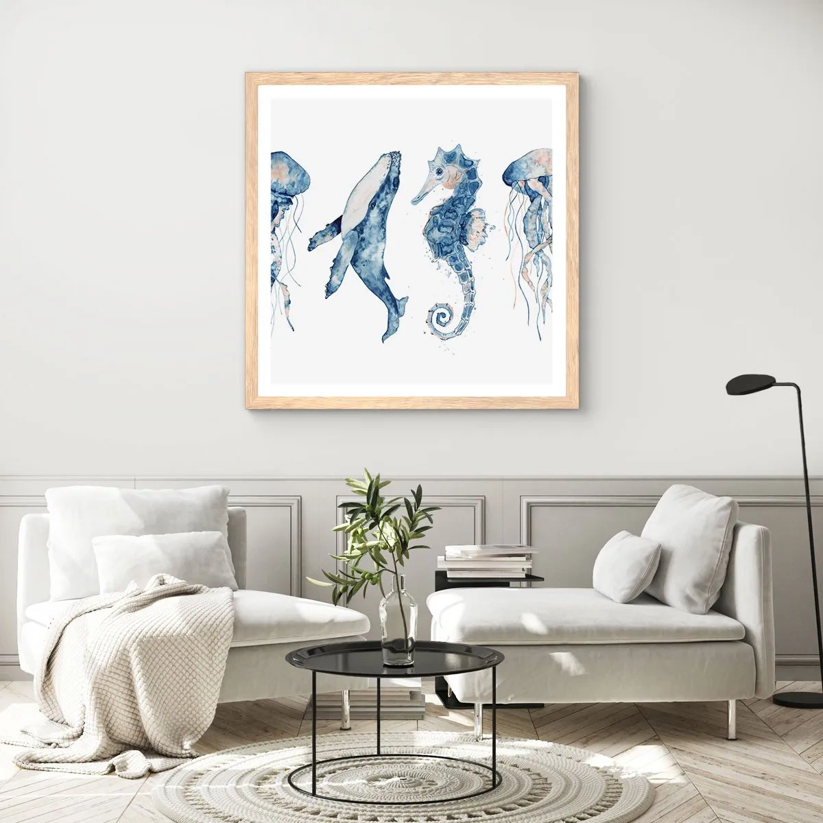 Póster en marco roble claro - Fauna marina - 50x50 cm