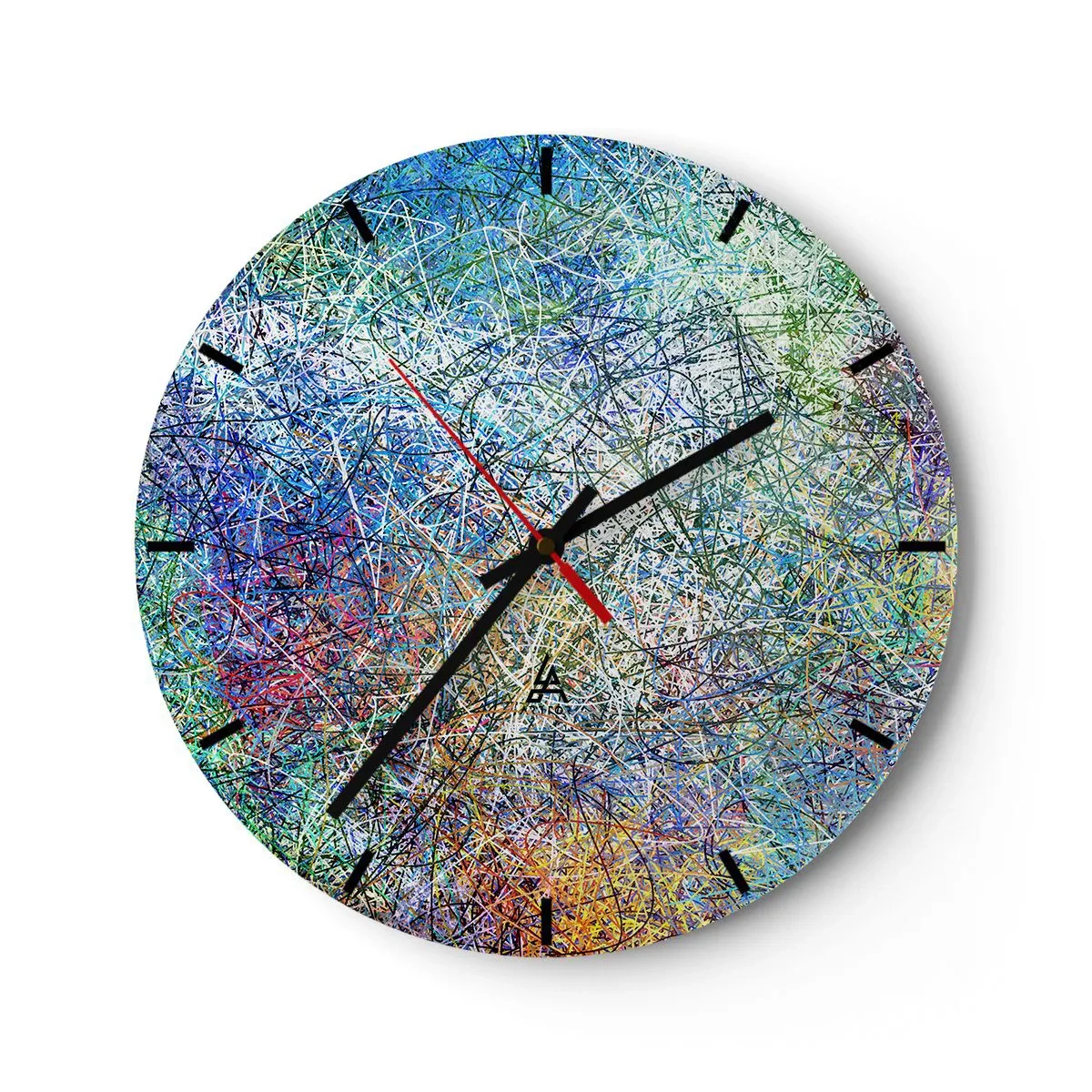 Reloj de pared - Reloj de vidrio - Un motivo abstracto y colorido con líneas y manchas caóticas. - 30x30cm - No es tan fácil - Decoración de pared moderna para salón, cocina y dormitorio ARTTOR