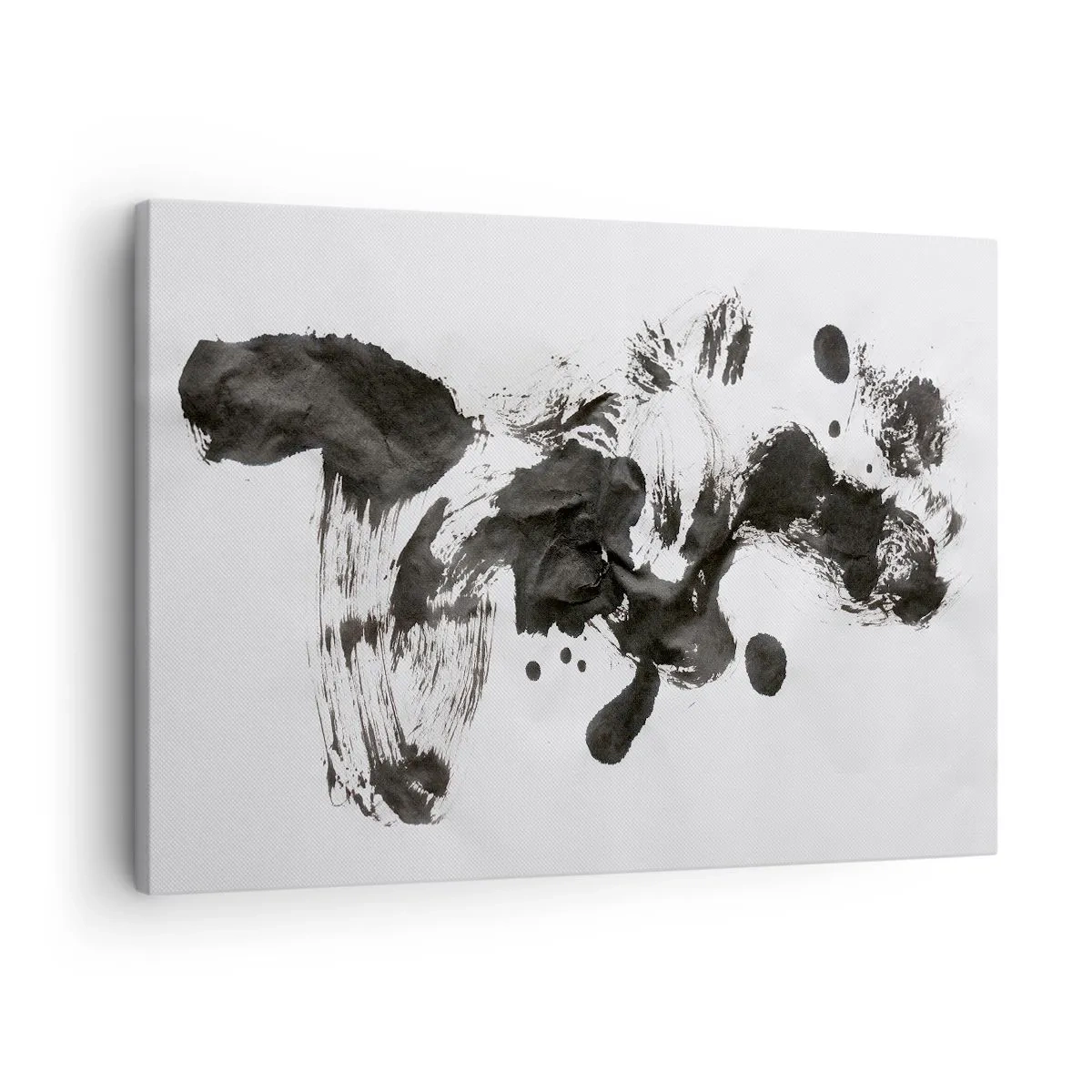 Cuadro sobre lienzo - Impresión de Imagen - Composición abstracta de manchas negras sobre fondo blanco. - 70x50cm - ¿Un método en la locura? - Decoración de pared moderna para salón y dormitorio ARTTOR